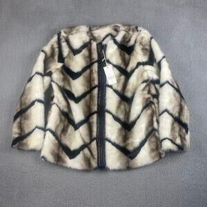 VICI Women's Large Black White Polyester Acrylic Polyurethane Faux Fur Coat